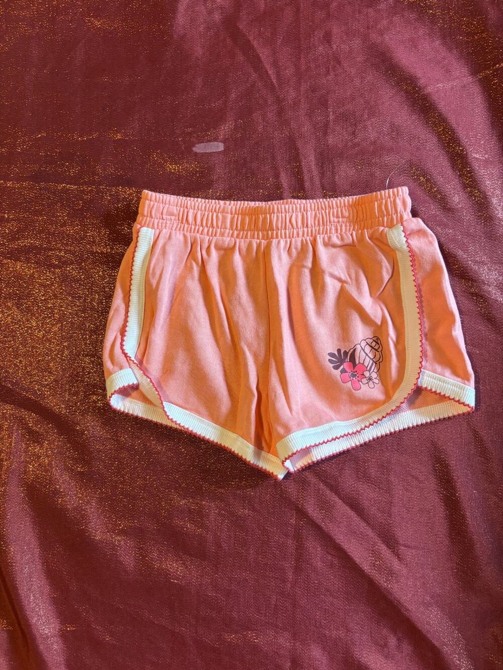 Disney Princess Shorts Girls S 6/7 Coral Pink Elastic Waist Shell Flower Graphic